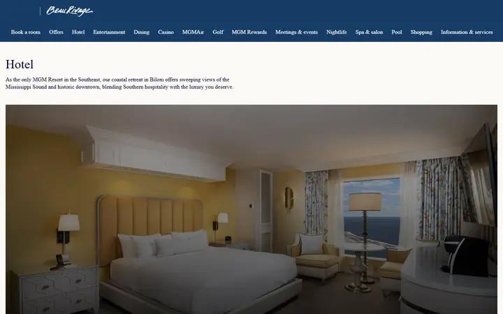 Captured rooms page of Beau Rivage