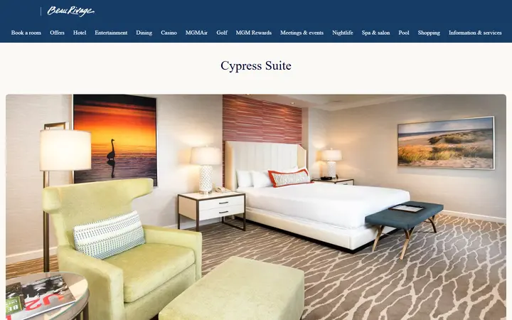 Captured rooms page of Beau Rivage
