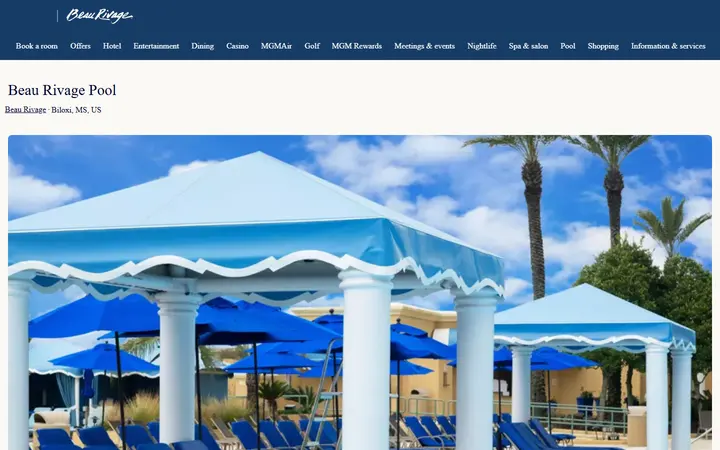 Captured wellness page of Beau Rivage
