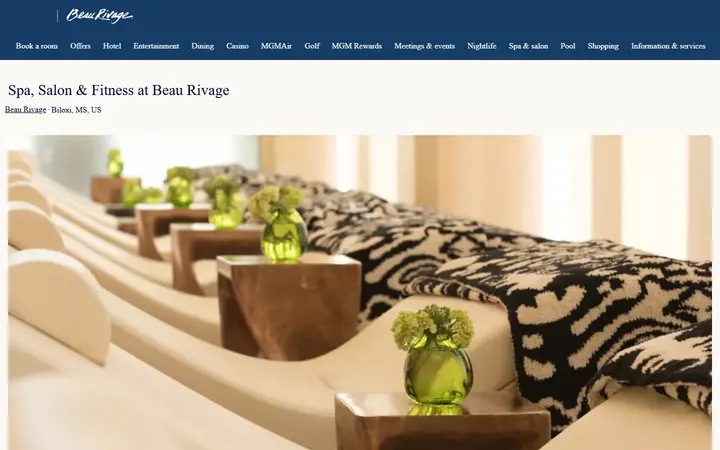 Captured wellness page of Beau Rivage