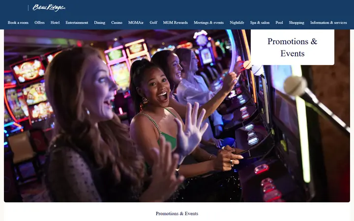 Captured casino page of Beau Rivage