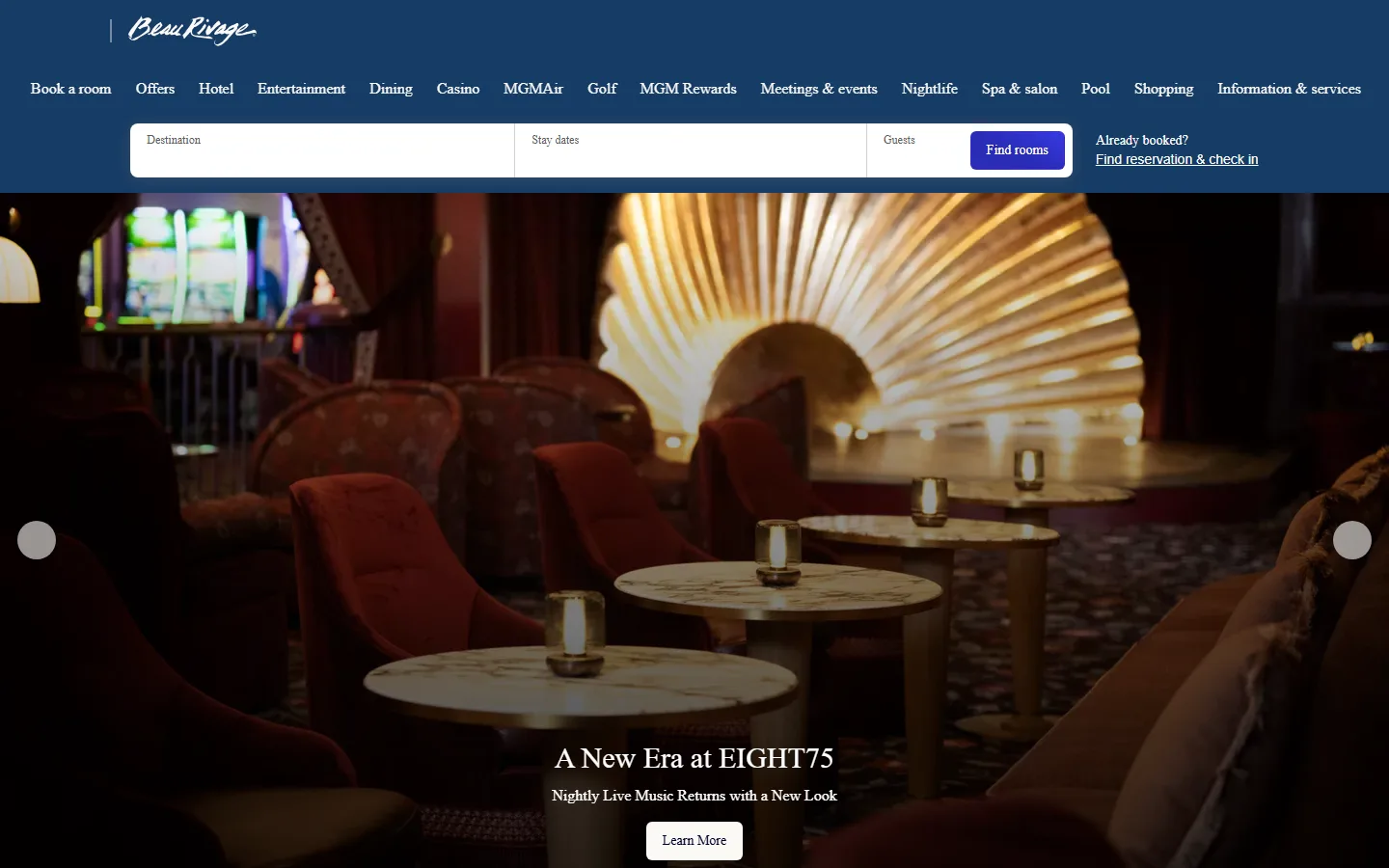 Viewport capture of Beau Rivage official website