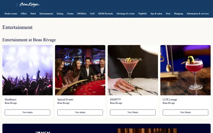 Captured entertainment page of Beau Rivage
