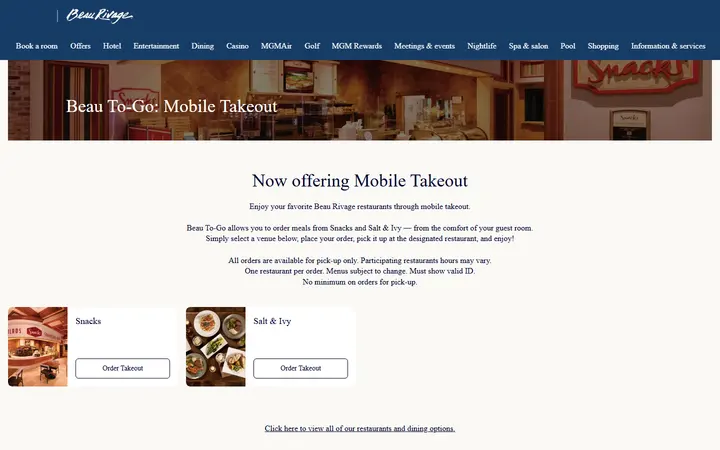 Captured dining page of Beau Rivage
