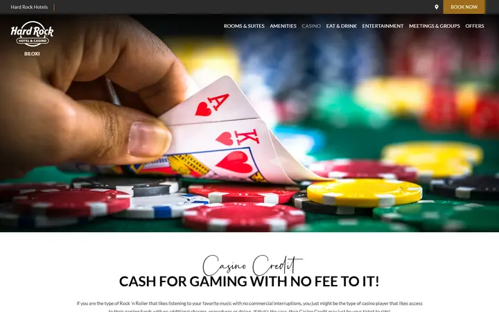 Captured casino page of Hard Rock Hotel & Casino Biloxi