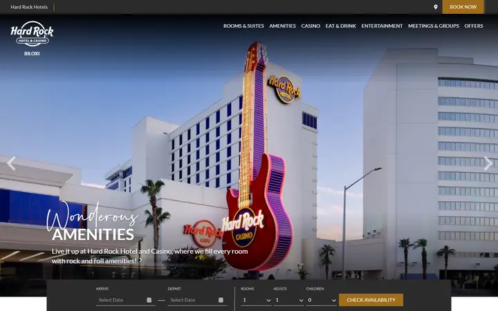 Captured casino page of Hard Rock Hotel & Casino Biloxi