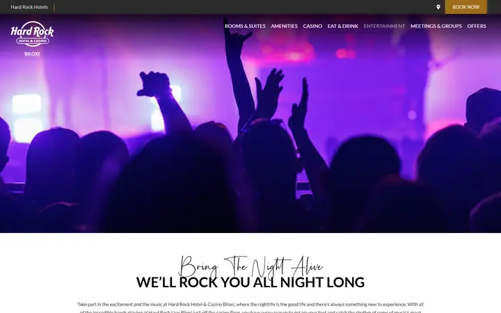 Captured casino page of Hard Rock Hotel & Casino Biloxi