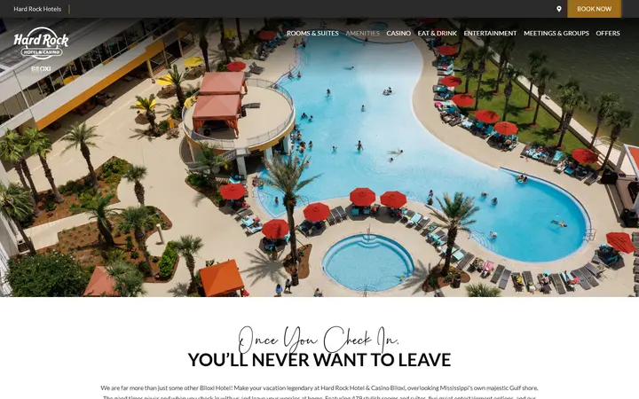 Captured casino page of Hard Rock Hotel & Casino Biloxi