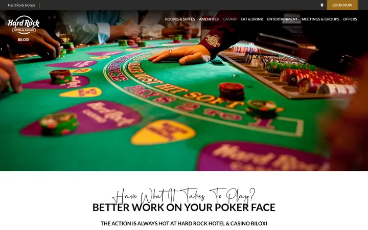 Captured casino page of Hard Rock Hotel & Casino Biloxi