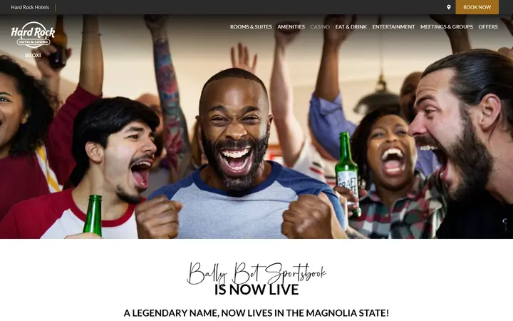 Captured casino page of Hard Rock Hotel & Casino Biloxi