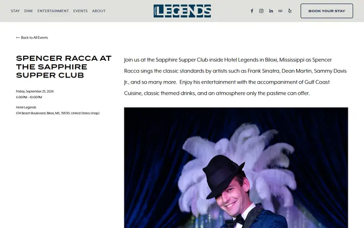 Captured entertainment page of Hotel Legends