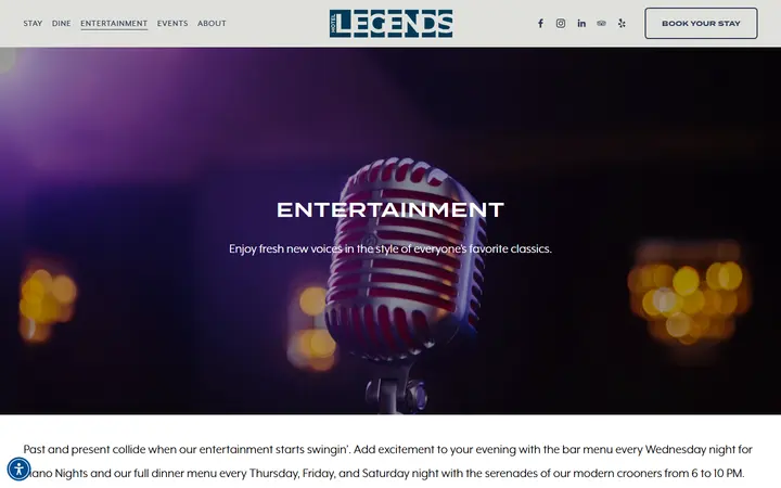 Captured entertainment page of Hotel Legends