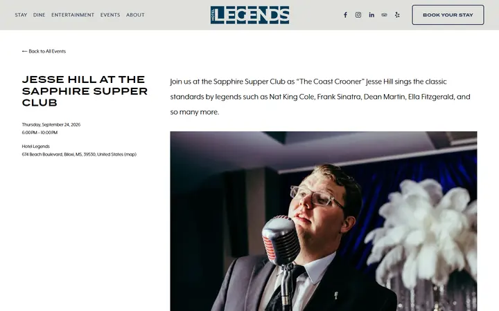 Captured entertainment page of Hotel Legends