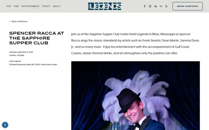 Captured entertainment page of Hotel Legends