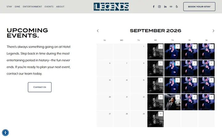 Captured entertainment page of Hotel Legends