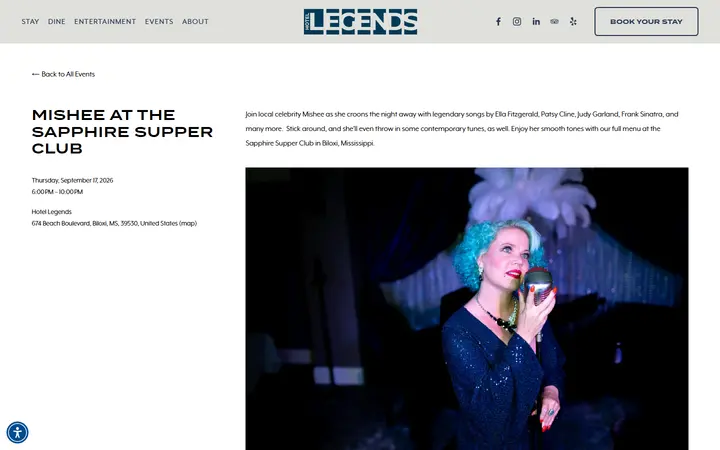 Captured entertainment page of Hotel Legends