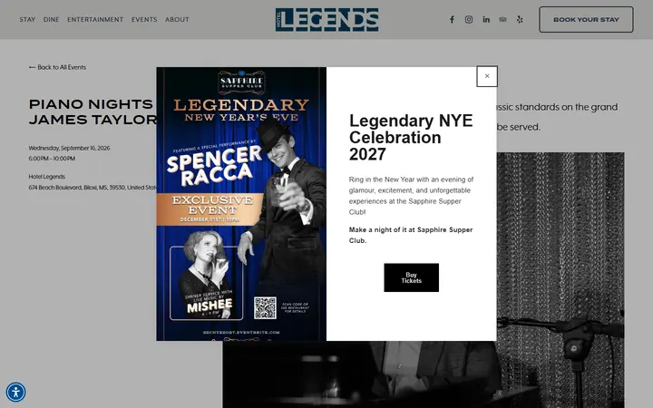 Captured entertainment page of Hotel Legends