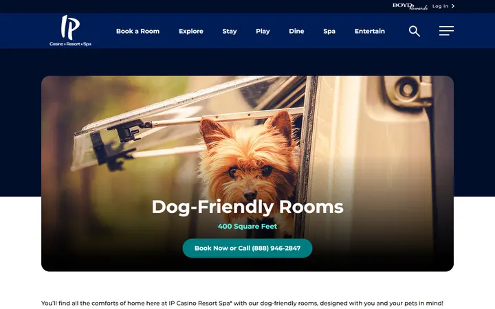 Captured rooms page of IP Casino Resort Spa