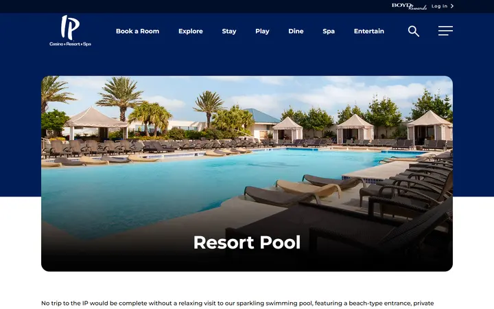 Captured rooms page of IP Casino Resort Spa