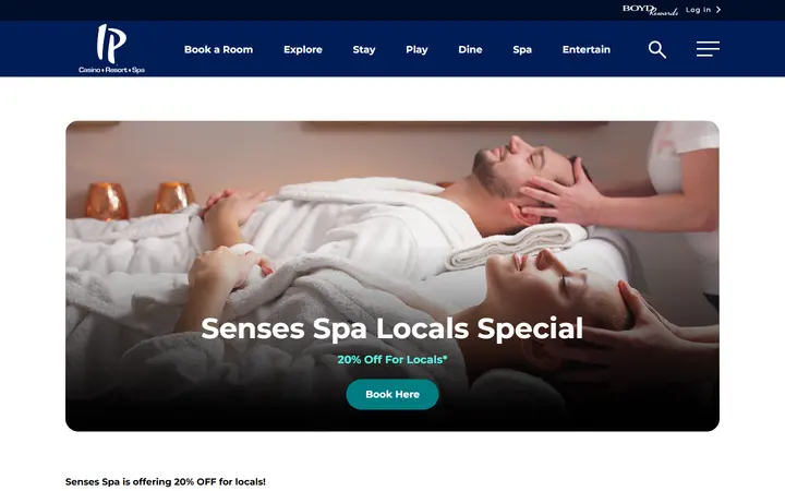 Captured wellness page of IP Casino Resort Spa