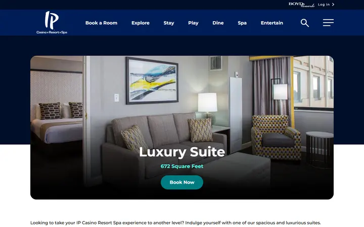 Captured rooms page of IP Casino Resort Spa