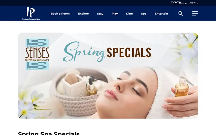 Captured wellness page of IP Casino Resort Spa