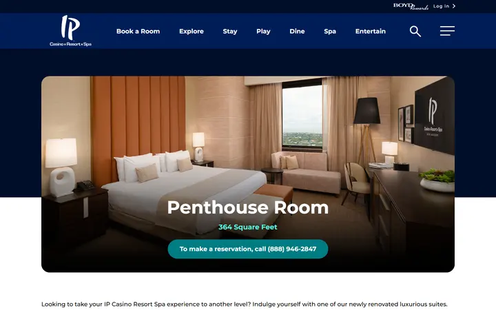 Captured rooms page of IP Casino Resort Spa