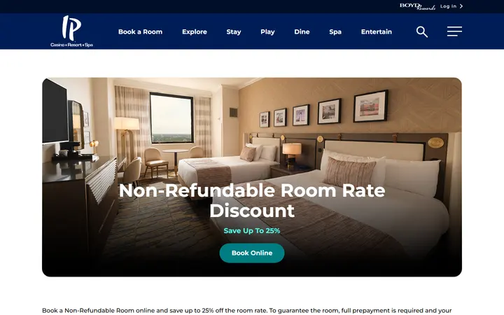 Captured rooms page of IP Casino Resort Spa