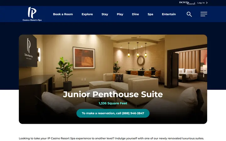 Captured rooms page of IP Casino Resort Spa