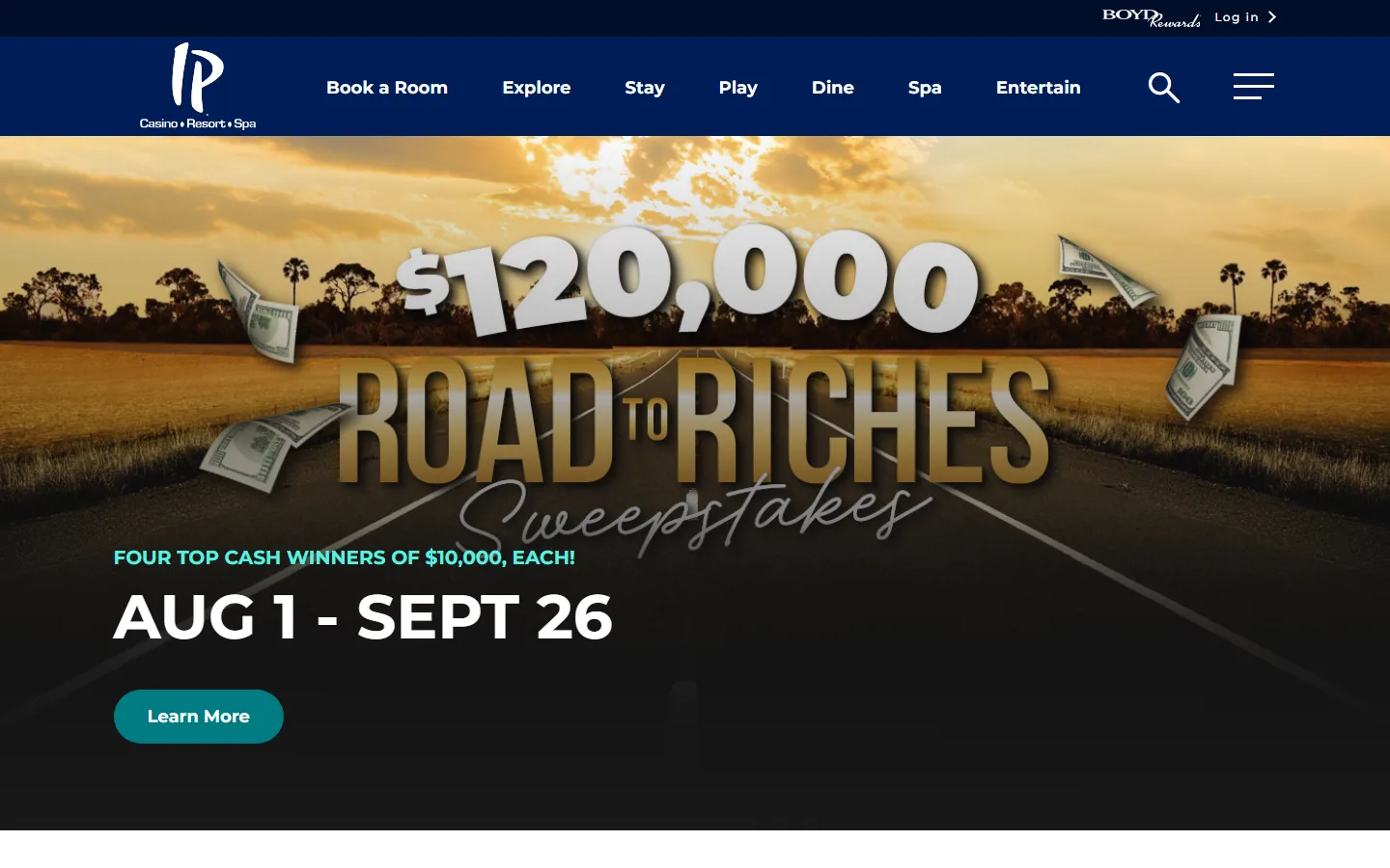 Viewport capture of IP Casino Resort Spa official website