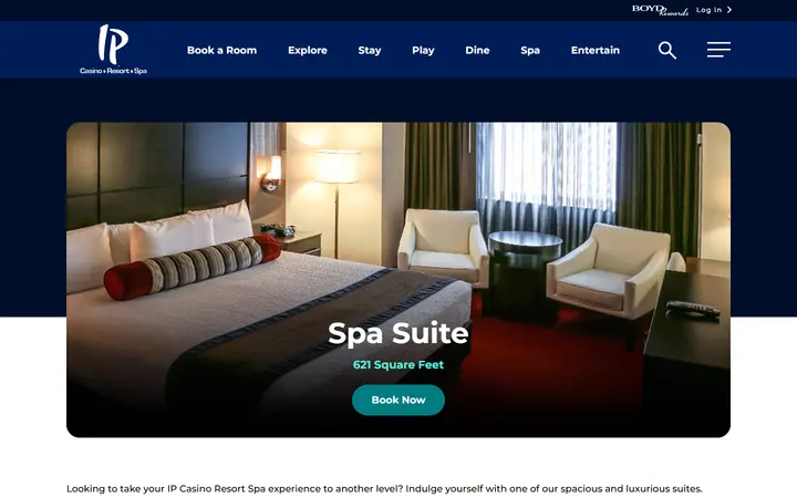 Captured rooms page of IP Casino Resort Spa