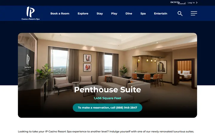 Captured rooms page of IP Casino Resort Spa