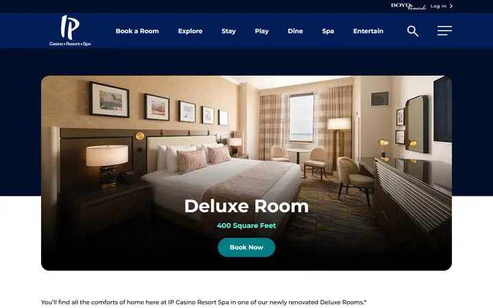 Captured rooms page of IP Casino Resort Spa