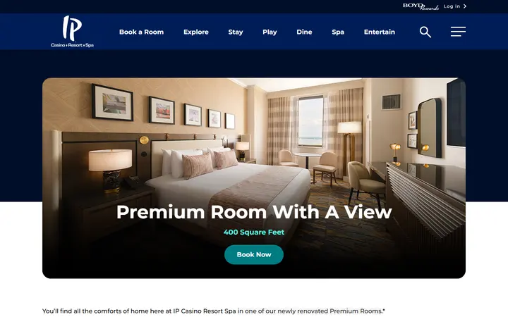 Captured rooms page of IP Casino Resort Spa