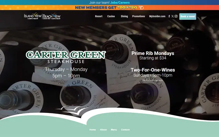 Captured dining page of Island View / Beach View Casino Resort