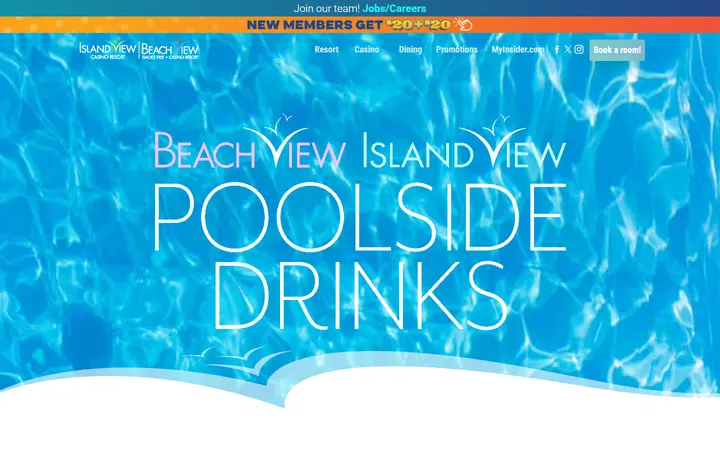 Captured casino page of Island View / Beach View Casino Resort