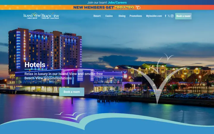 Captured casino page of Island View / Beach View Casino Resort