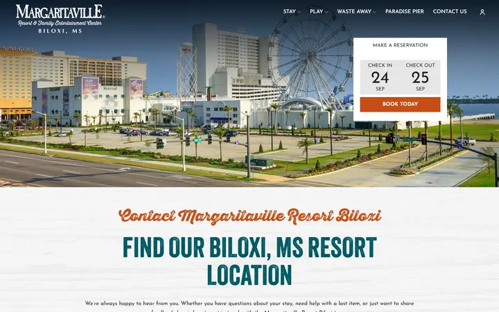 Captured contact page of Margaritaville Resort Biloxi
