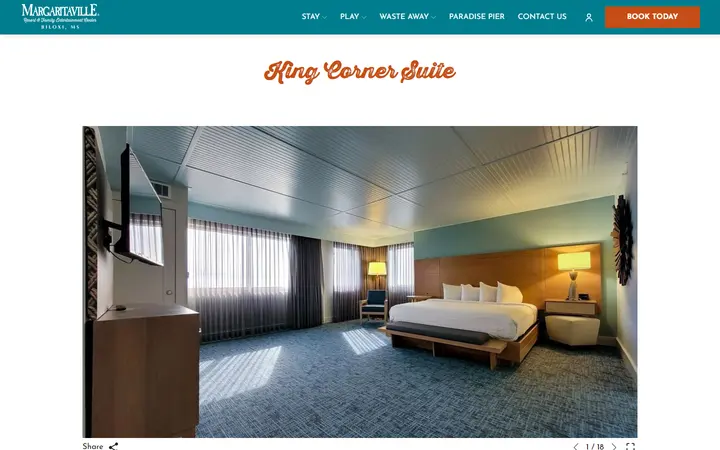 Captured rooms page of Margaritaville Resort Biloxi