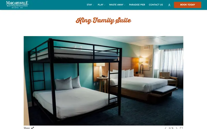 Captured rooms page of Margaritaville Resort Biloxi