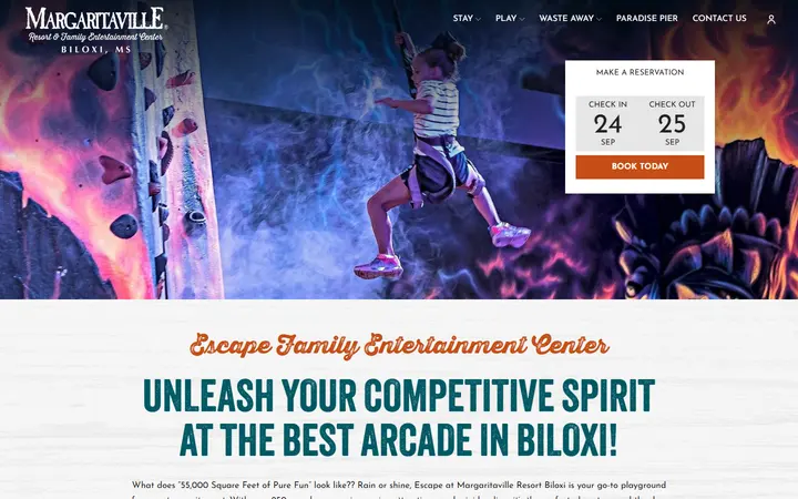 Captured entertainment page of Margaritaville Resort Biloxi