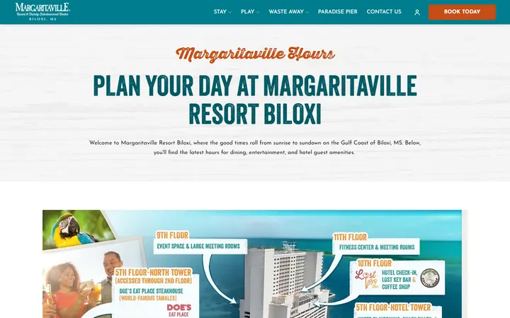 Captured rooms page of Margaritaville Resort Biloxi