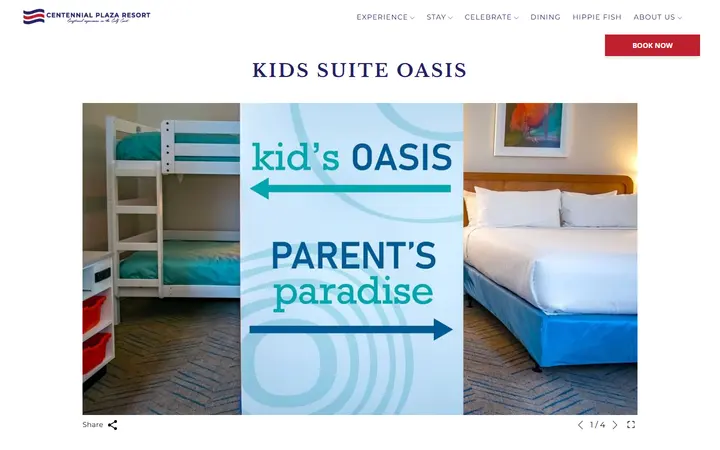 Captured rooms page of Oasis Resort at Centennial Plaza
