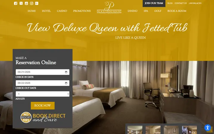 Captured rooms page of Palace Casino Resort