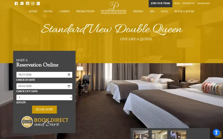 Captured rooms page of Palace Casino Resort