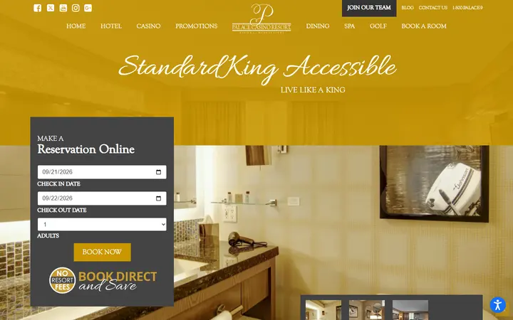 Captured rooms page of Palace Casino Resort