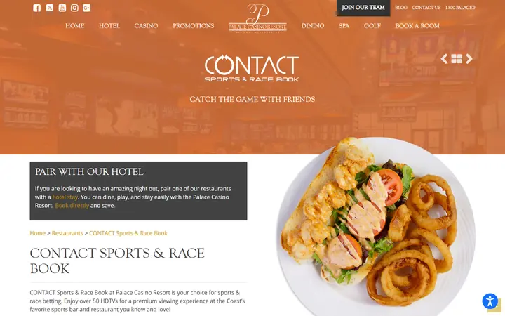 Captured dining page of Palace Casino Resort