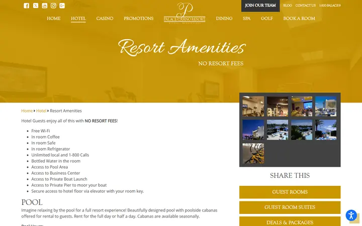 Captured casino page of Palace Casino Resort