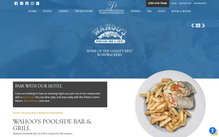Captured dining page of Palace Casino Resort