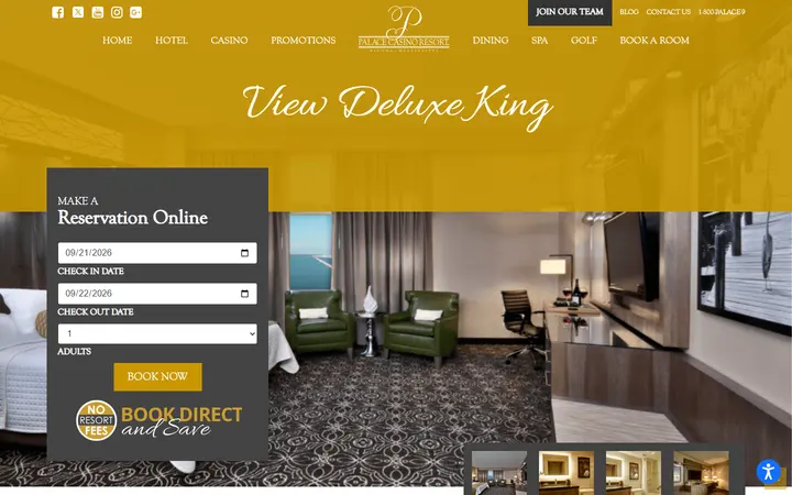 Captured rooms page of Palace Casino Resort